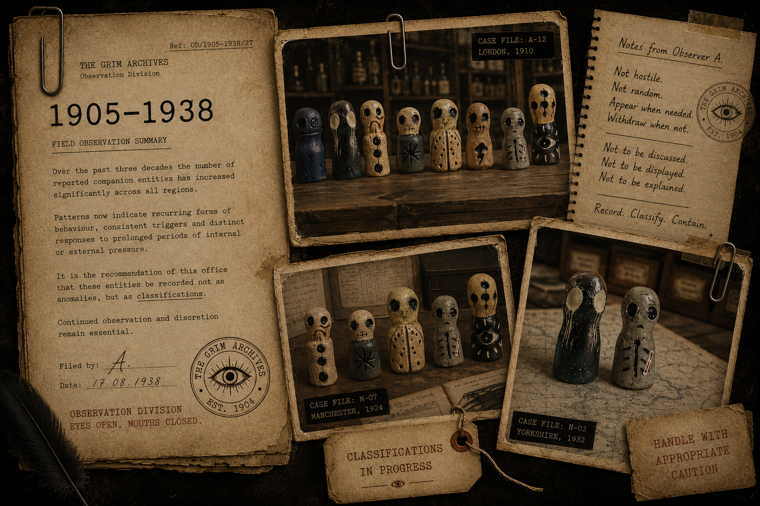 Recovered observation records from The Grim Archives, 1905 to 1938
