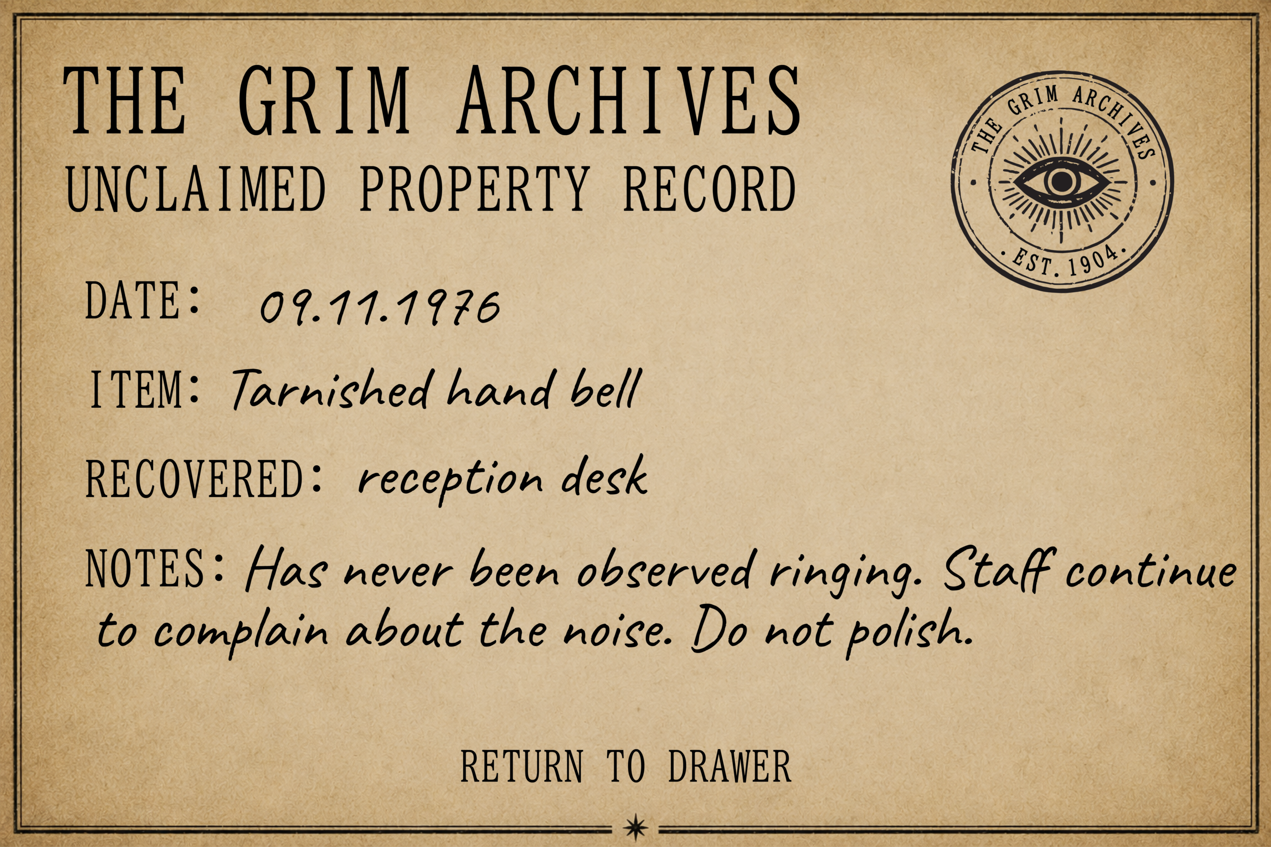 Unclaimed property record for the hand bell