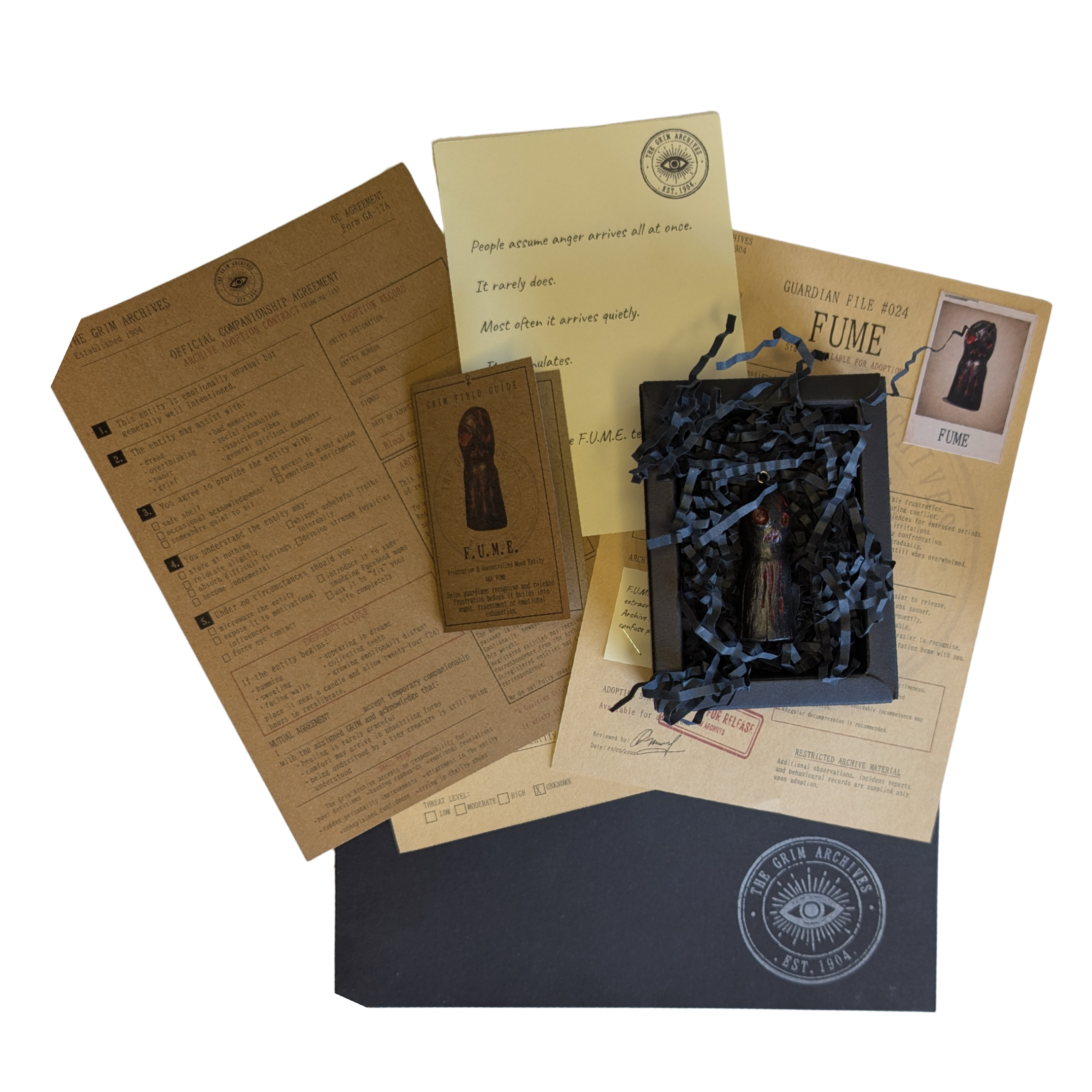 FUME with its complete Grim Archives paperwork, conservation box and recorded effects