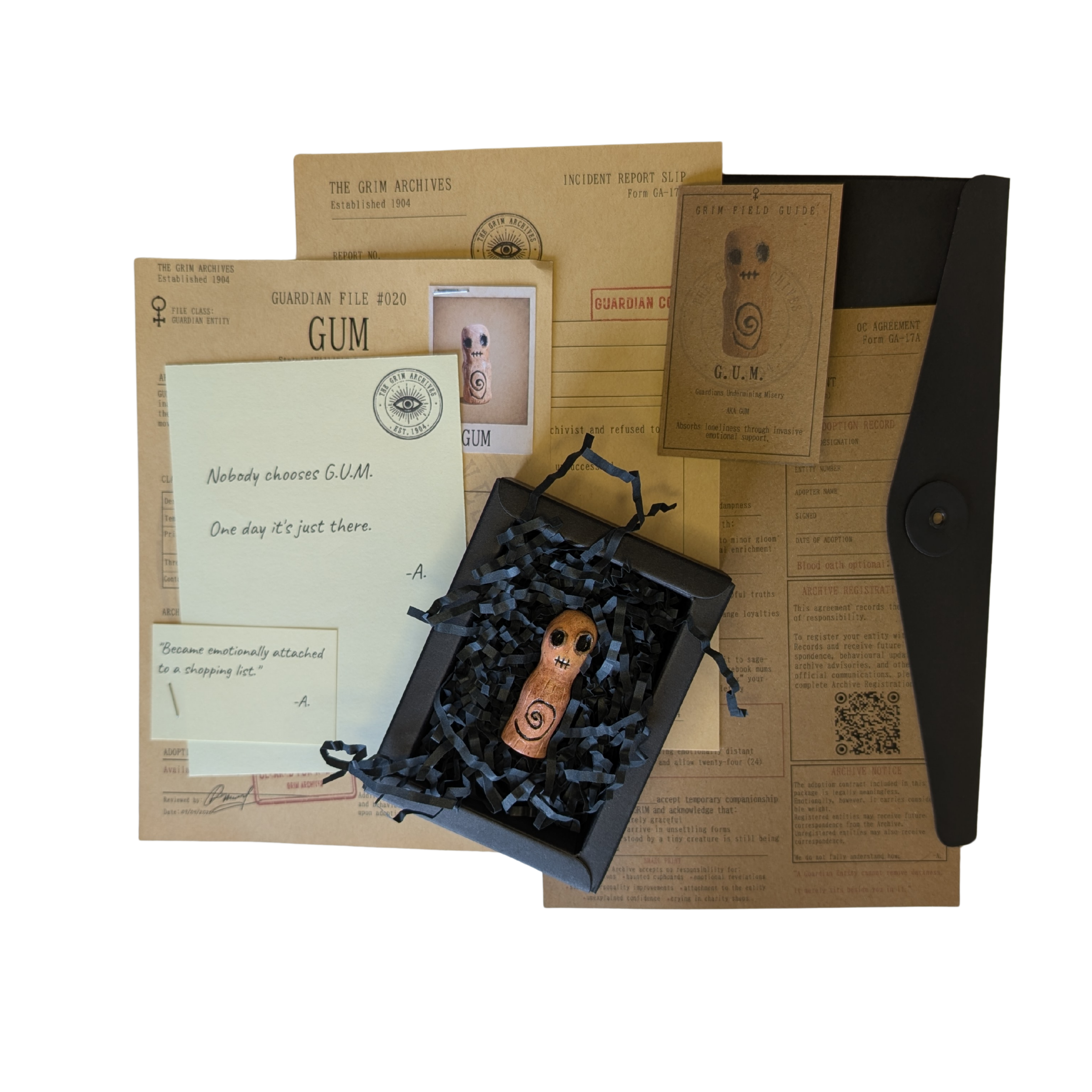 GUM with its complete Grim Archives paperwork, conservation box and recorded effects