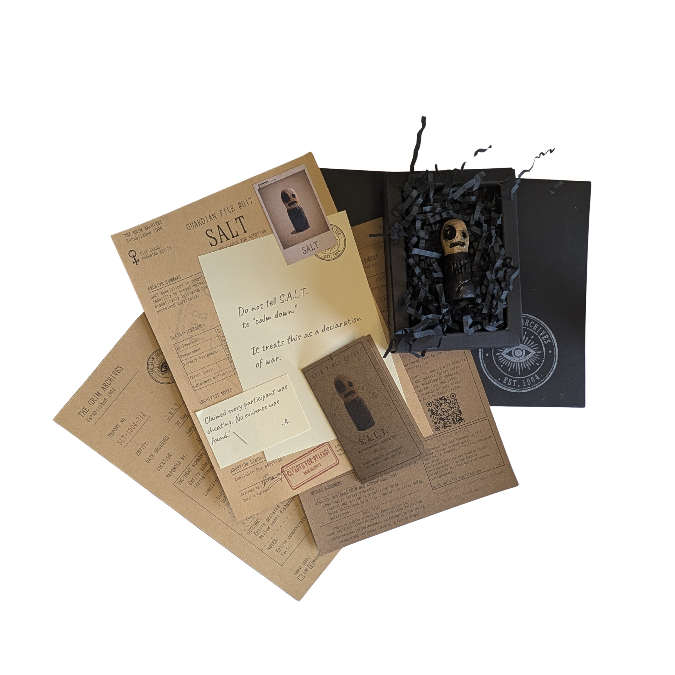 SALT with its complete Grim Archives paperwork, conservation box and recorded effects