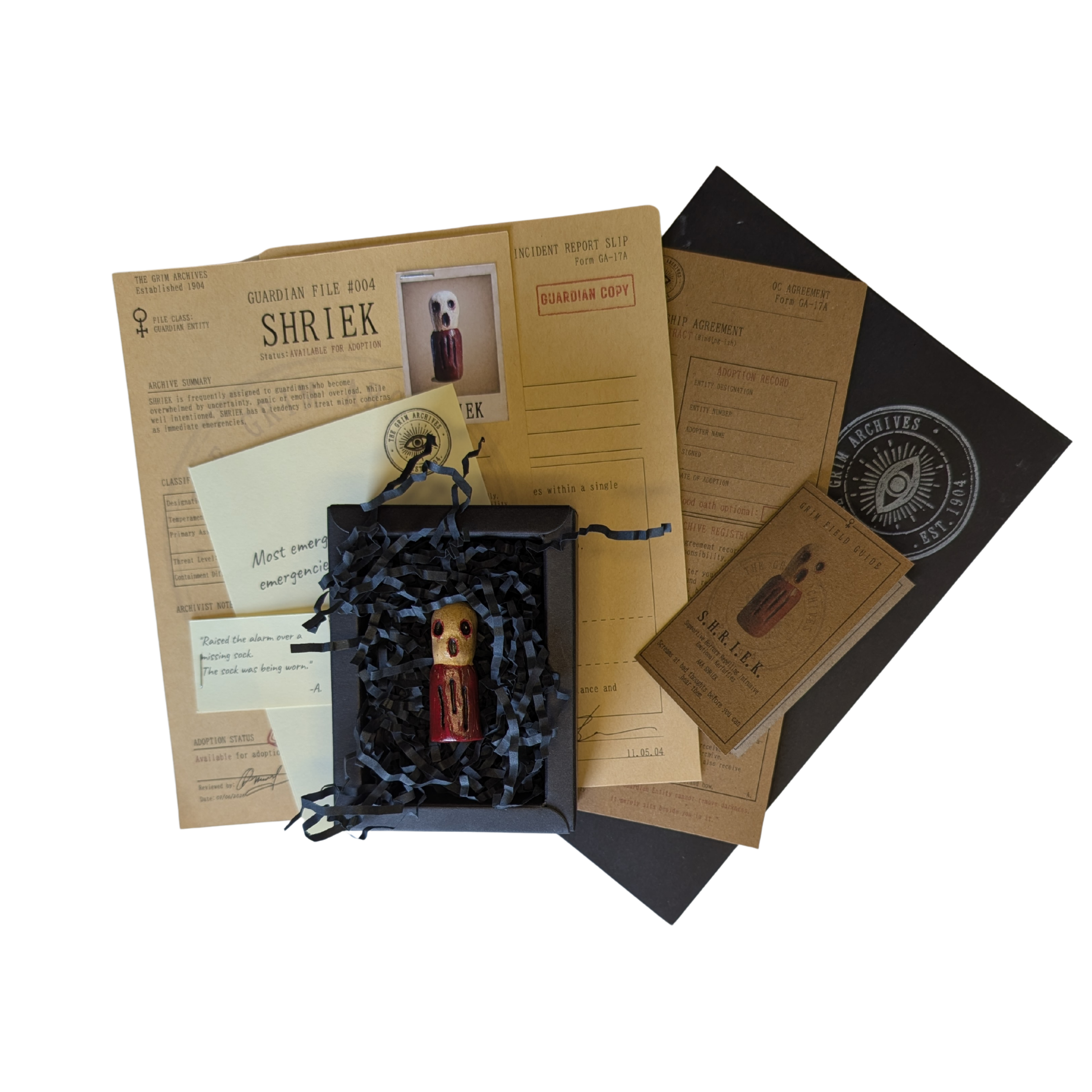 SHRIEK with its complete Grim Archives paperwork, conservation box and recorded effects